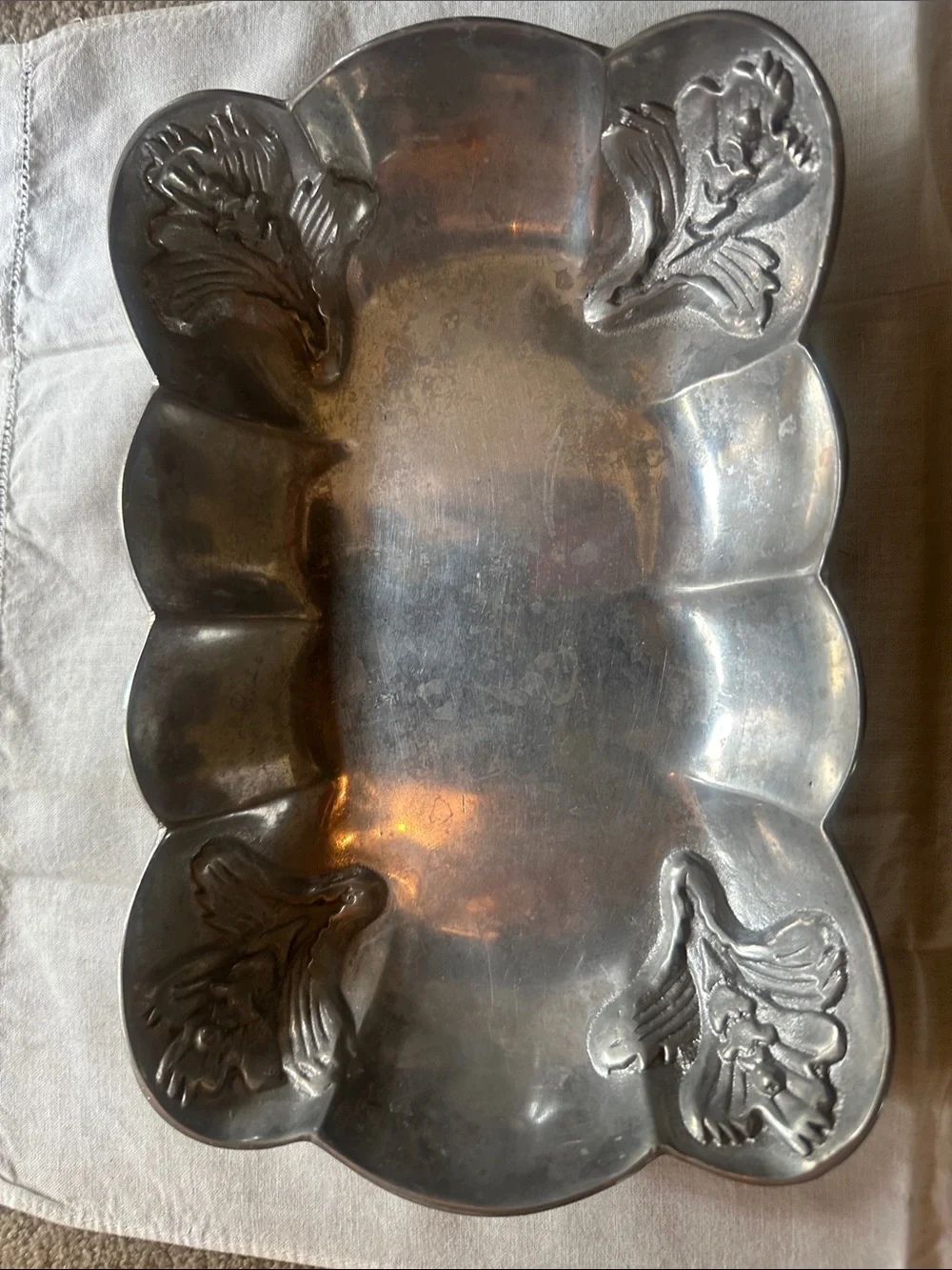 Signature Silver Floral Scalloped Metal Vanity Tray